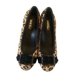 Vaneli women’s calf hair fur leopard ballet flats slip on flats shoes size 5